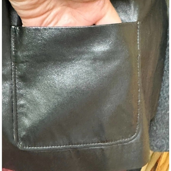 Pendleton Jacket‎ Women's Sz XL Lambs Wool & Leather Grey & Black Front Pockets - Picture 4 of 12